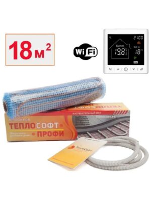 Теплый пол электрический под плитку 18 м2 2700 Вт с умным Wi-Fi терморегулятором / Нагревательный мат Теплософт Профи