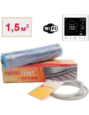 Теплый пол электрический под плитку 1,5 м2 225 Вт с умным Wi-Fi терморегулятором / Нагревательный мат Теплософт Профи