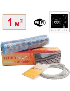 Теплый пол электрический под плитку 1 м2 150 Вт с умным Wi-Fi терморегулятором / Нагревательный мат Теплософт Профи