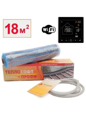 Теплый пол электрический под плитку 18 м2 2700 Вт с умным черным Wi-Fi терморегулятором / Нагревательный мат Теплософт Профи