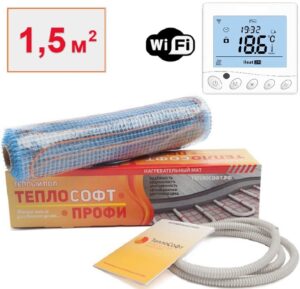 Теплый пол электрический под плитку 1,5 м2 225 Вт с Wi-Fi терморегулятором / Нагревательный мат Теплософт Профи