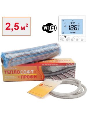 Теплый пол электрический под плитку 2,5 м2 375 Вт с Wi-Fi терморегулятором / Нагревательный мат Теплософт Профи