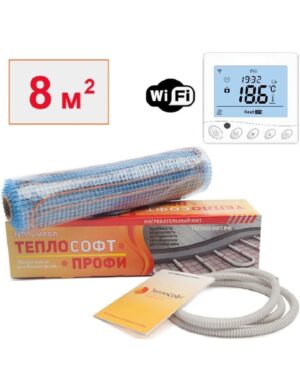 Теплый пол электрический под плитку 8 м2 1200 Вт с Wi-Fi терморегулятором / Нагревательный мат Теплософт Профи