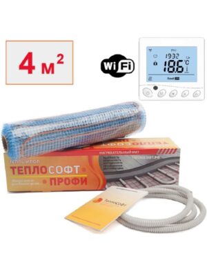 Теплый пол электрический под плитку 4 м2 600 Вт с Wi-Fi терморегулятором / Нагревательный мат Теплософт Профи