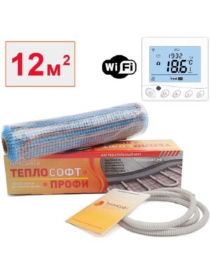 Теплый пол электрический под плитку 12 м2 1800 Вт с Wi-Fi терморегулятором / Нагревательный мат Теплософт Профи
