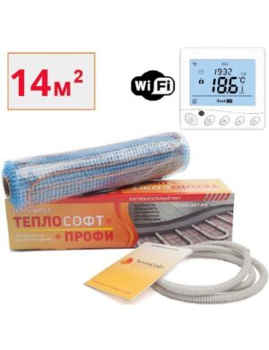 Теплый пол электрический под плитку 14 м2 2100 Вт с Wi-Fi терморегулятором / Нагревательный мат Теплософт Профи