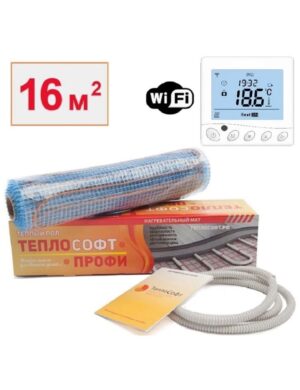 Теплый пол электрический под плитку 16 м2 2400 Вт с Wi-Fi терморегулятором / Нагревательный мат Теплософт Профи