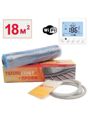 Теплый пол электрический под плитку 18 м2 2700 Вт с Wi-Fi терморегулятором / Нагревательный мат Теплософт Профи