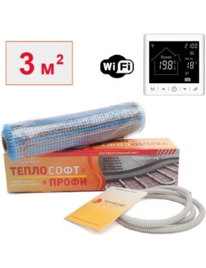 Теплый пол электрический под плитку 3 м2 450 Вт с умным Wi-Fi терморегулятором / Нагревательный мат Теплософт Профи